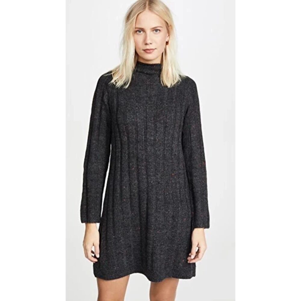 Madewell Donegal Roll Neck Mock Neck Sweater Dress Sz L Wool Gray Speckle Knit